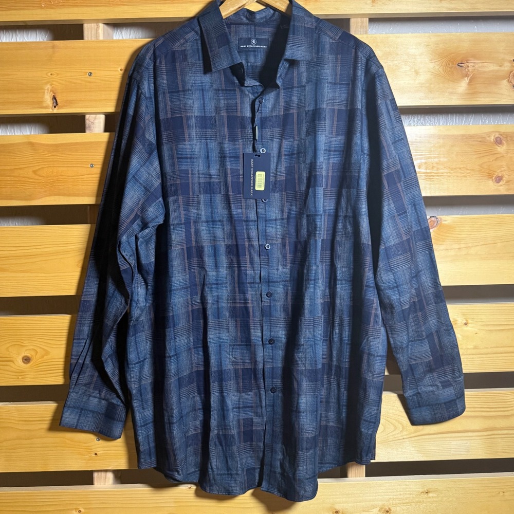 Hart Schaffner Marx Button Down Shirt Mens 2XT Blue Plaid Preppy Office Casual